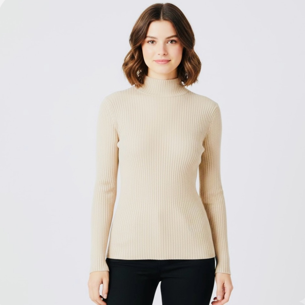 Zara Cream Ribbed Long Sleeve Sweater Top
